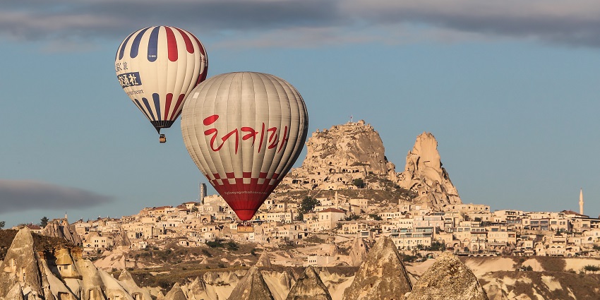 Things to do in Cappadocia include a hot air balloon ride with aerial views of the region.