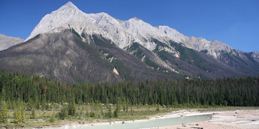 An image of the mountains surrounding Yoho National Park in the British Columbia