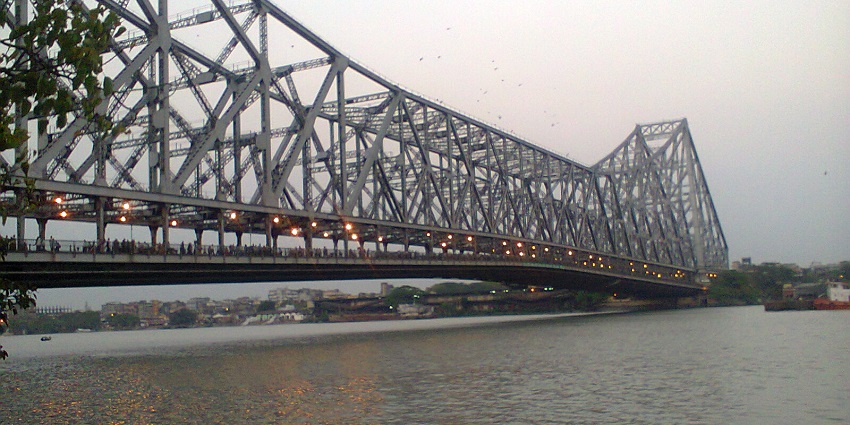 The view of the iconic Howrah Bridge in Kolkata, one of the city's most famous landmarks