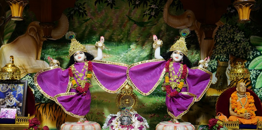 A majestic image of Jagai and Madhai in an ISKCON temple