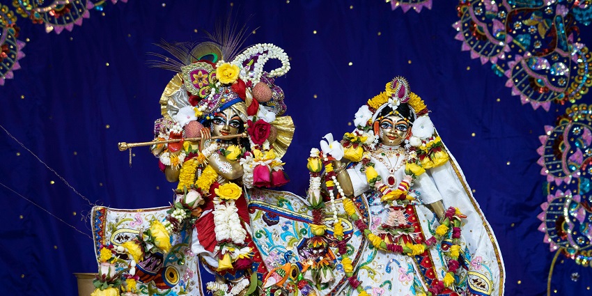 An amazing image of Radha Krishna in a temple similar to one of the famous ISKCON temples in the USA