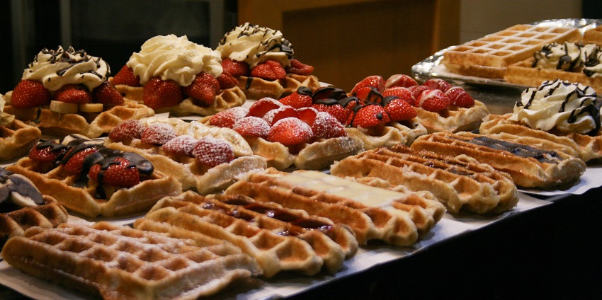 International food stalls offering diverse cuisine and culinary experiences and flavors.