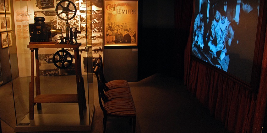 Interactive displays on filmmaking and interactive timeline at Film Museum Mumbai.
