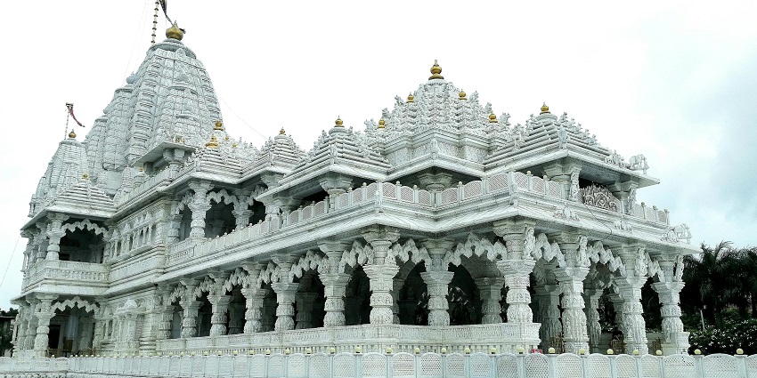 An image of an amazing white temple - one of the sacred Jain temples in Canada.