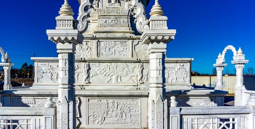 An image of a serene Jain temple interior, similar to one of the Jain Temples in Canada.