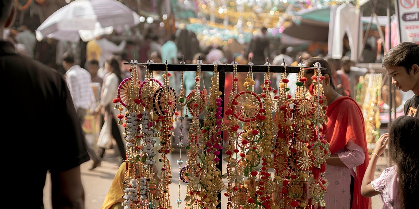 Small market with local goods and picturesque surroundings