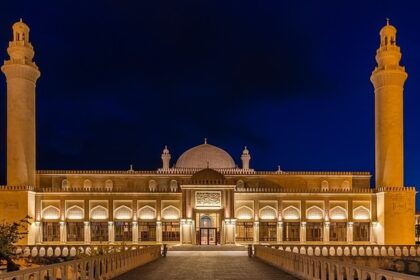 Panoramic image of the beautiful mosque in the city of Azerbaijan near the Jinn Mosque