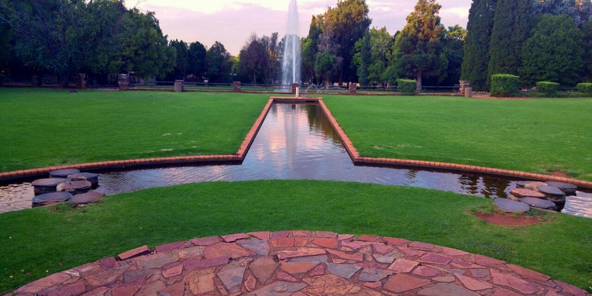 Water fountain at the Johannesburg Botanical Gardens in South Africa near the Apartheid museum
