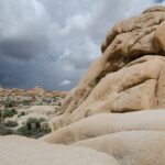 A view of the huge rocky mountain at the Joshua Tree National Park in California.