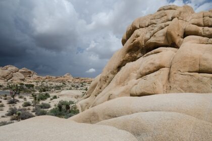 A view of the huge rocky mountain at the Joshua Tree National Park in California.