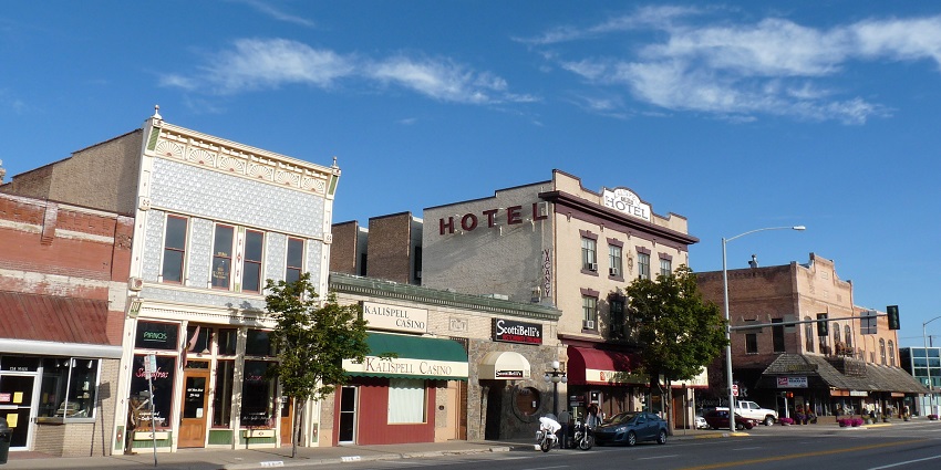 An image showing the main street of Kalispell town, a famous place near Glacier National Park.