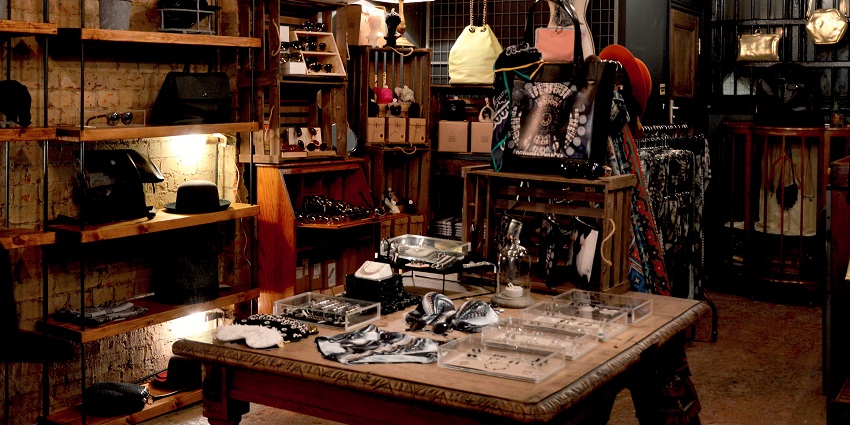 Trendy street featuring vintage clothing stores and unique finds.