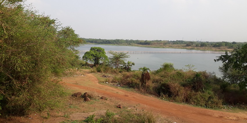 A beautiful sunset view of Kangsabati River with greenery around.
