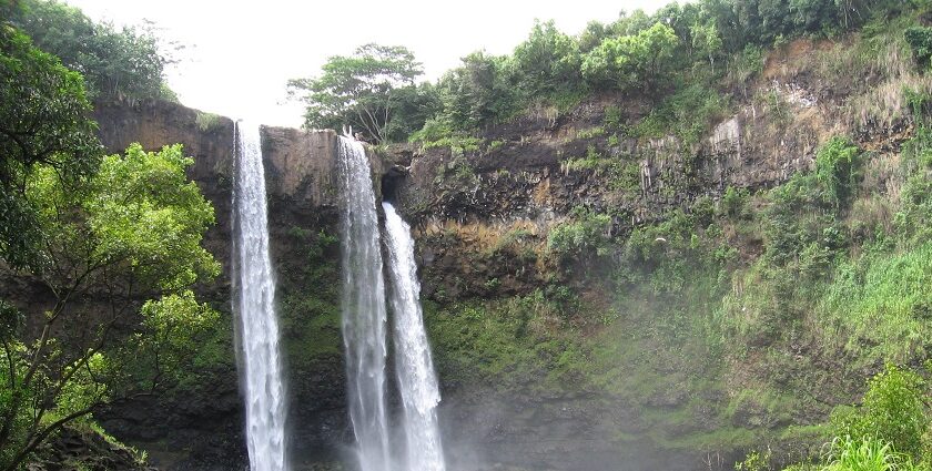 An image of Wailua Waterfall, one of the most famous Kauai waterfalls located in Hawaii.