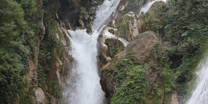 This magnificent empty waterfall located near Lakhamandal Temple in Mussoorie