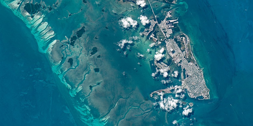 An aerial view of Key West, Florida, a popular destination near Dry Tortugas National Park.