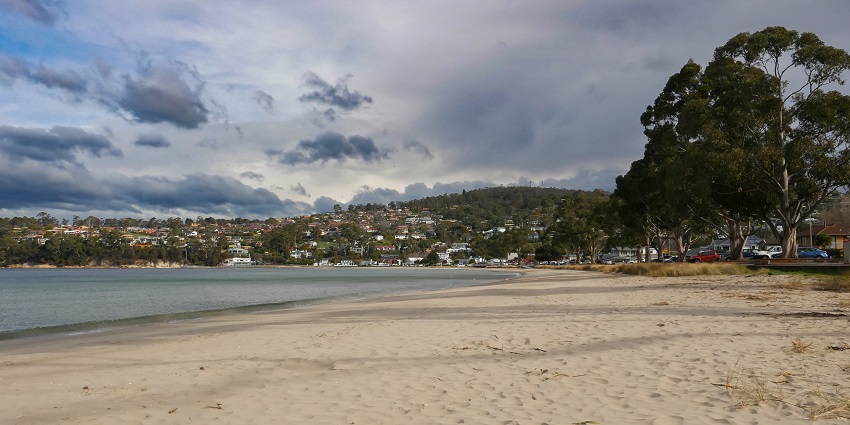 Experience the beautiful cityscape from Kingston Beach in Hobart, Tasmania.