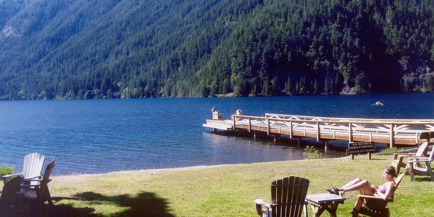 An image of Lake Crescent Lodge offers charming lakeside accommodations with stunning views.