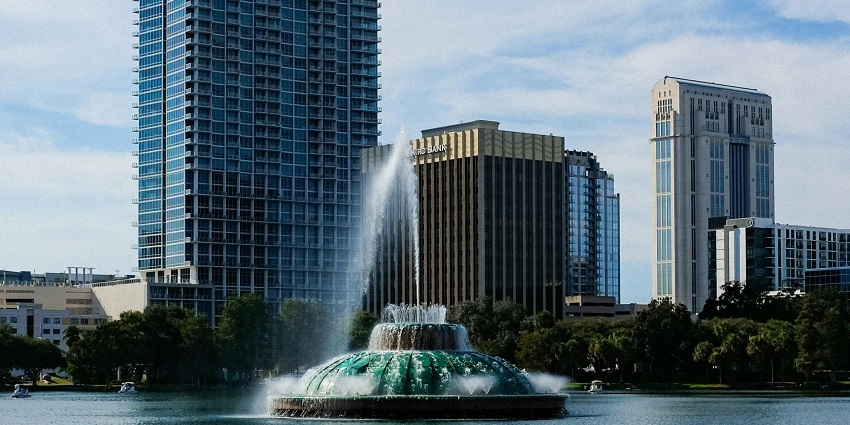 The picture was taken during a sunny day at Lake Eola Park in downtown Orlando, Florida.