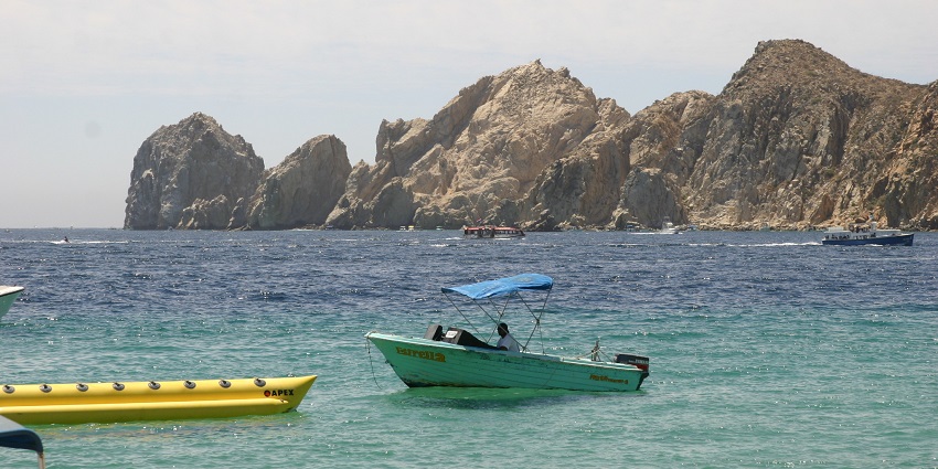 Panoramic view of Lands End from the hotel beach, showcasing the coastal landscape.