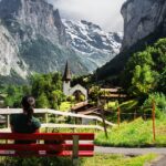 Image of picturesque Lauterbrunnen waterfalls with breathtaking cliffs and cascades