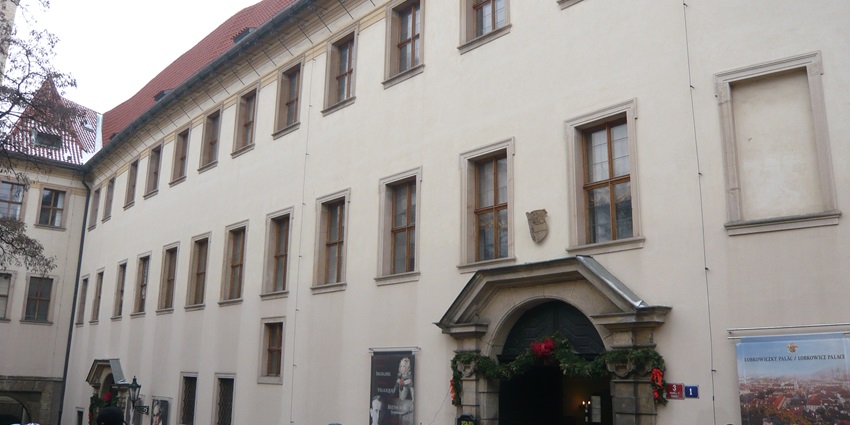 An image of the Lobkowicz Palace with fine art displays, and a view of Prague Castle.