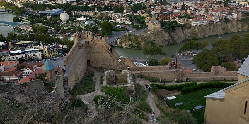 Narikala Fort is situated on a steep hill overlooking the Old Town of Tbilisi and Mtkvari river.