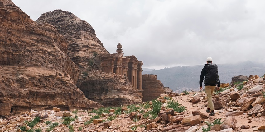An image of Monastery Petra Jordan with stunning panoramic desert views.