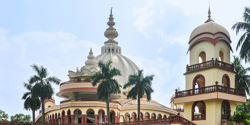 A picture of the Mayapur Temple, a sacred place for ISKCON followers and devotees.