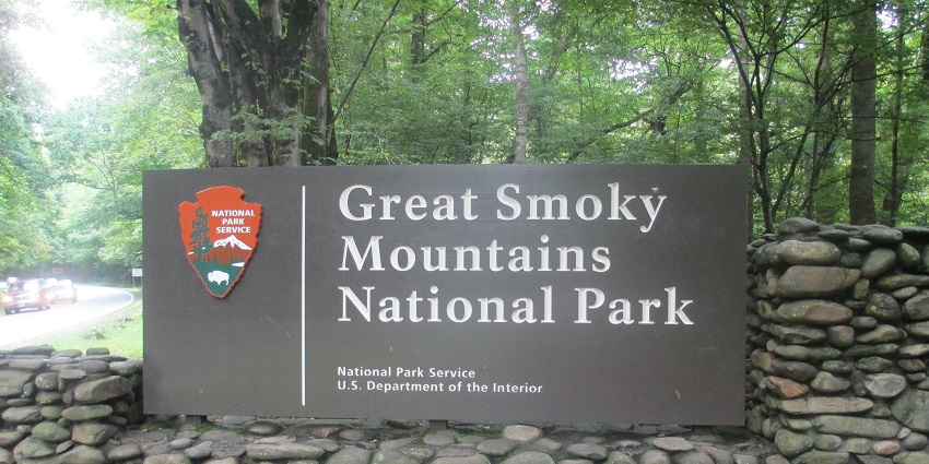 Scenic view of the Great Smoky Mountains National Park with misty, tree-covered mountains