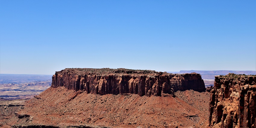 The view from Grand View Point at Canyonlands National Park showcasing vast desert terrain.