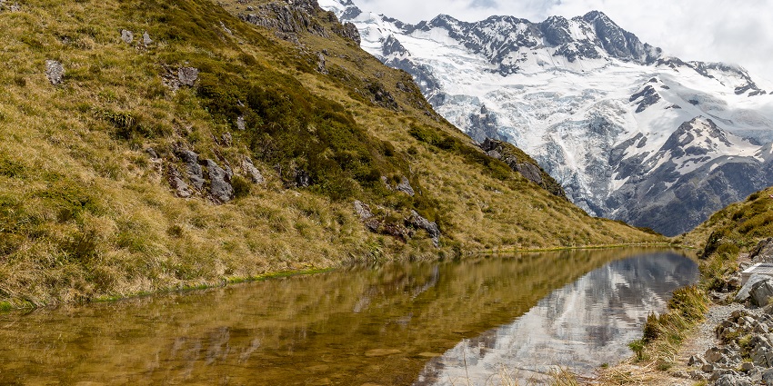 The opaque waters at the Aoraki Mount Cook National Park.