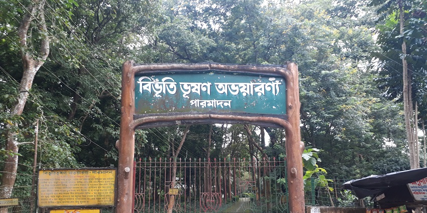 The lush green forest of Bibhutibhushan Wildlife Sanctuary in West Bengal, India.