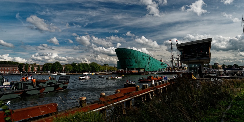 NEMO Science Museum, the iconic ship-like building with interactive science exhibits.