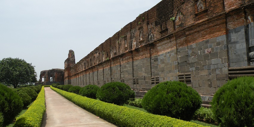 A view of 15th-century Adina Mosque, a large mosque with a vast compound in Bengal
