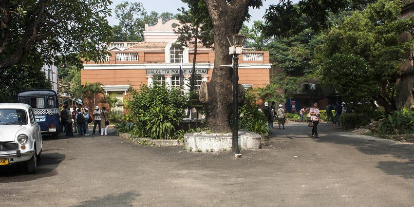 An exterior view of the Kolkata Police Museum surrounded by the police force