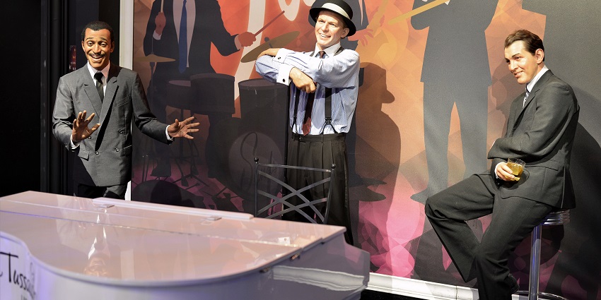 Interior of the Madame Tussauds Las Vegas with multiple wax statues of the celebrities