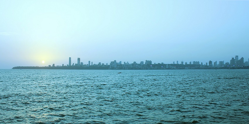 The Photograph depicts the sunset view from the Marine Drive Mumbai