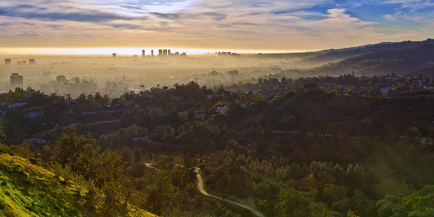 Sunlight covers Los Angeles, making a spectacle near Griffith Park, LA, California.