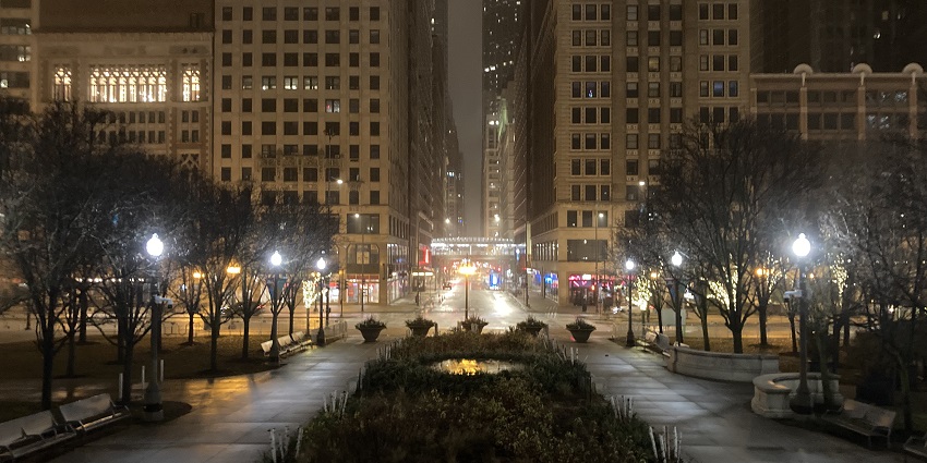 The picture of Chicago’s Millennium Park and East Madison Street in Chicago, Illinois.