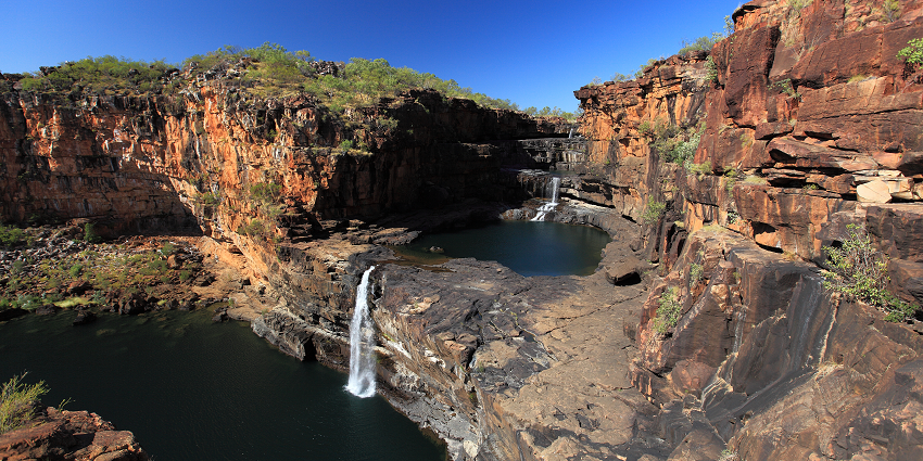 The breathtaking tiered Mitchell waterfalls in Australia’s rugged Kimberley