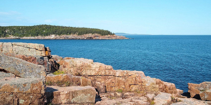 A breathtaking view of clear blue water along the coast, Mount Desert Island, Maine.