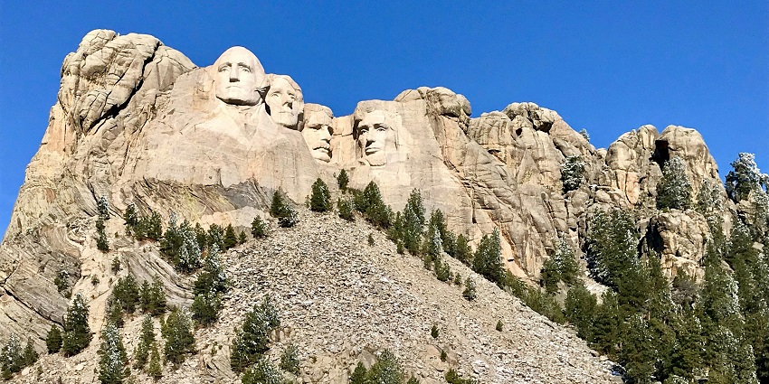 The faces of four well-known United States presidents are carved on the Mount Rushmore.