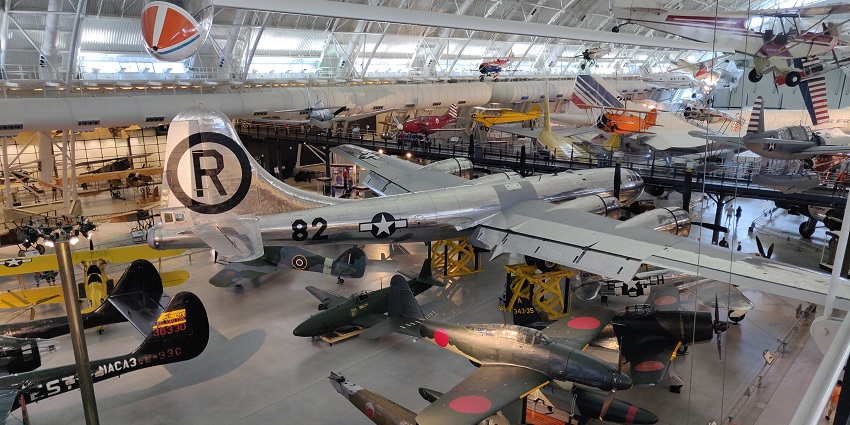 An image of the vast collection of aircraft at the Smithsonian National Air and Space Museum.