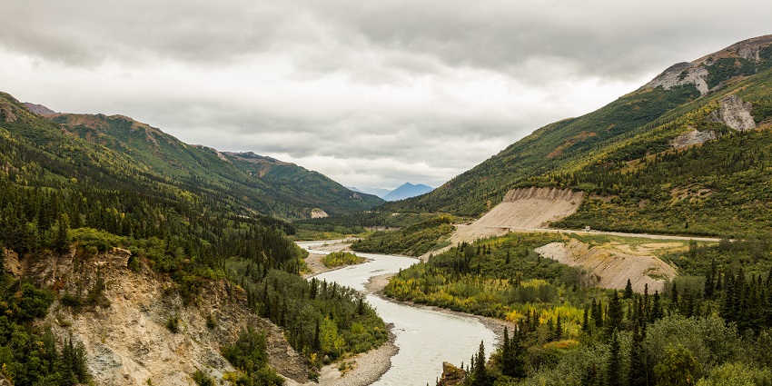 A stunning view of the beautiful Nenana River, perfect for rafting and paddling adventures.