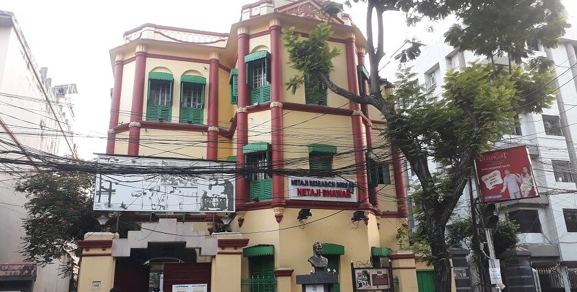 A picture of Netaji Museum Kolkata, showing the historic building and tribute to Bose.