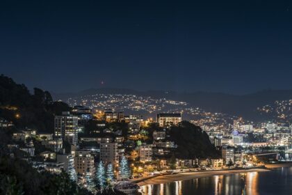 An amazing view of the city of New Zealand sparkling at night