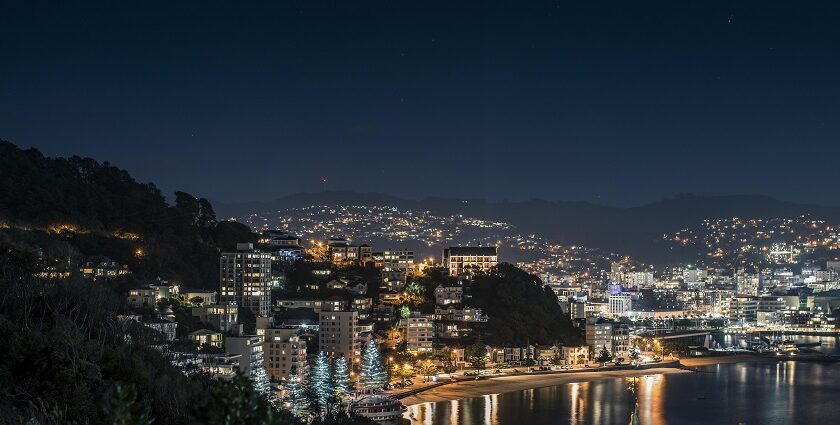 An amazing view of the city of New Zealand sparkling at night