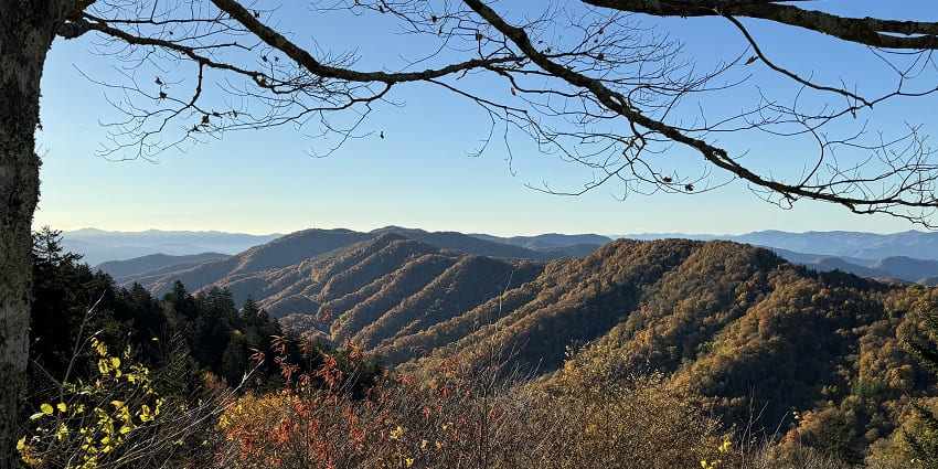 Panoramic view from Newfound Gap, a popular destination near the Great Smoky Mountains