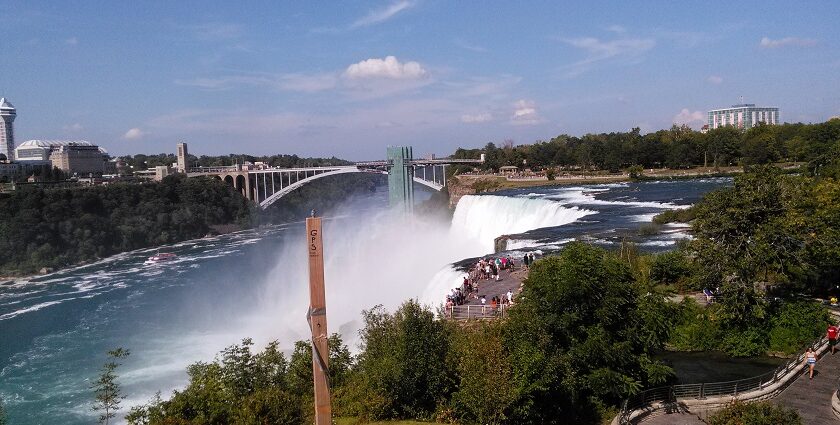 Niagara Falls viewed from the New York side, showcasing its powerful cascading waters.